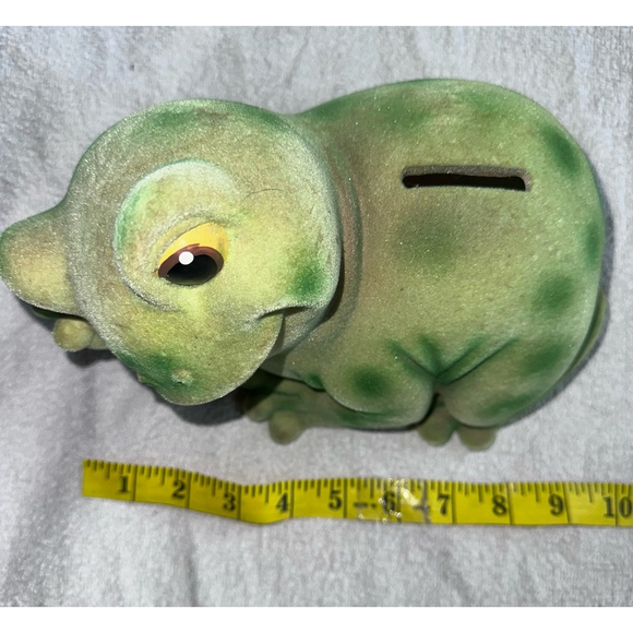 RARE Vintage 1970s Smiling Frog Toad Piggy Bank 9" Green Flocked Ceramic - Picture 8 of 9